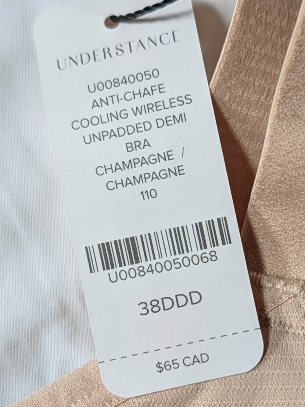NWT Understance Cooling Wireless Unpadded Demi Bra, 38DDD Champaign
